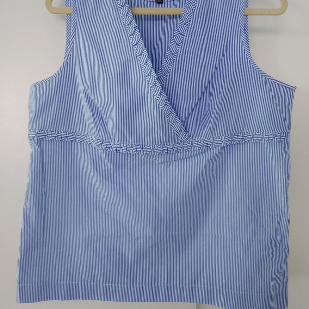 Talbots Size 14 Blue and White Sleeveless Crossover Blouse